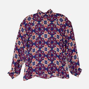 TUCKER NYC‎ Classic Paisley 100% Silk Crepe Blouse Long Sleeve Mock Neck Size XS